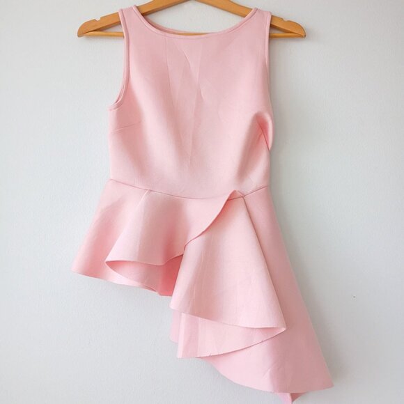 Asymmetrical Peplum Top Light Pink Sleeveless Blouse – Size Small - Picture 2 of 3